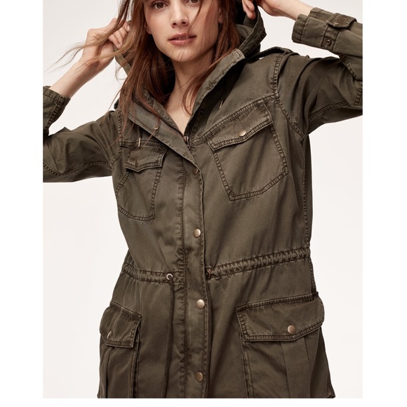 Aritzia Azure Skies Army Green Trooper Utility Hooded Fall Jacket Size S - Picture 2 of 16